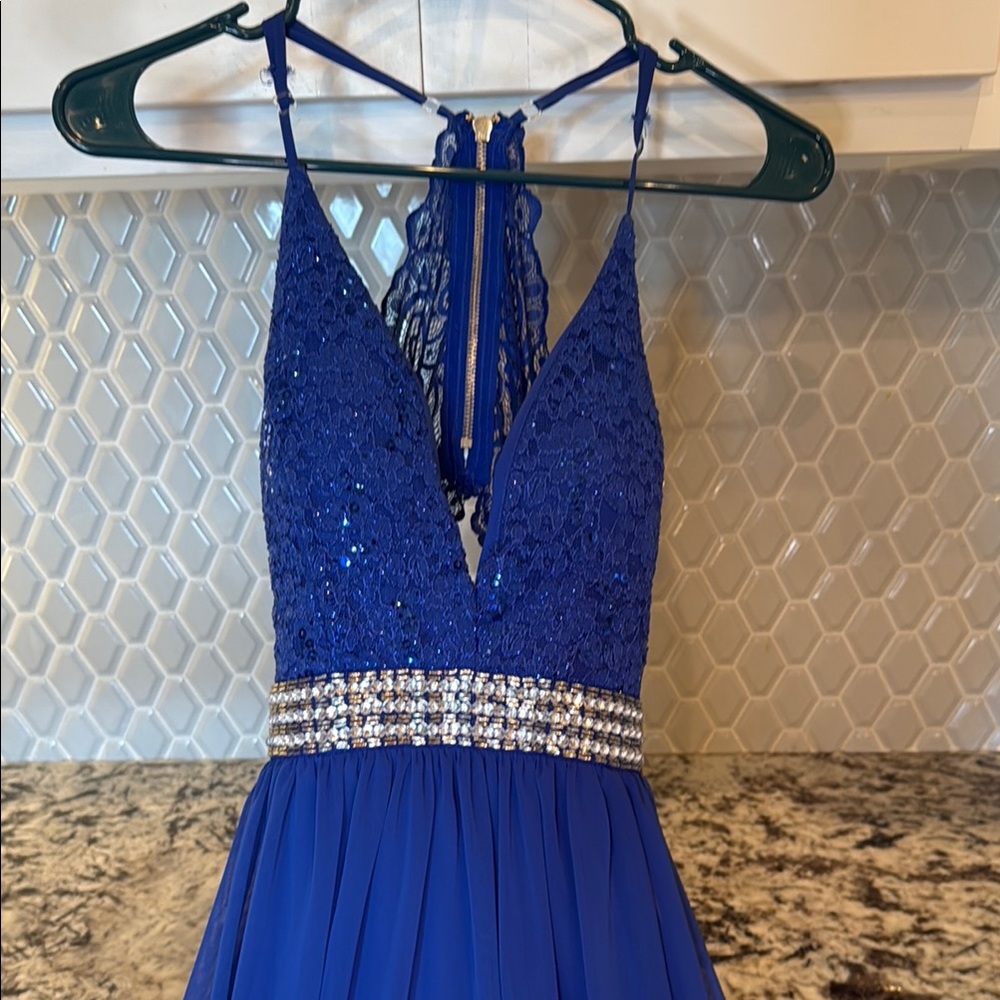 Blue Maxi Dress with Embellished Waist